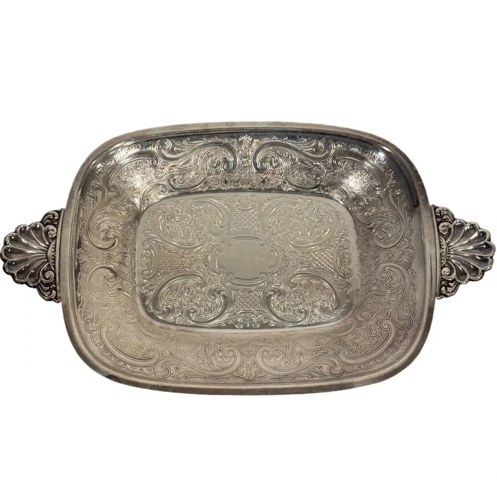 Antique Barker Ellis Silverplate Bread Tray c.‎ 1900 England Menorah Mark
